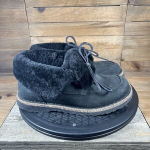 Birkenstock Womens Size 6 Bakki Black Suede Chukka Comfort Fur Lace Up Shoes